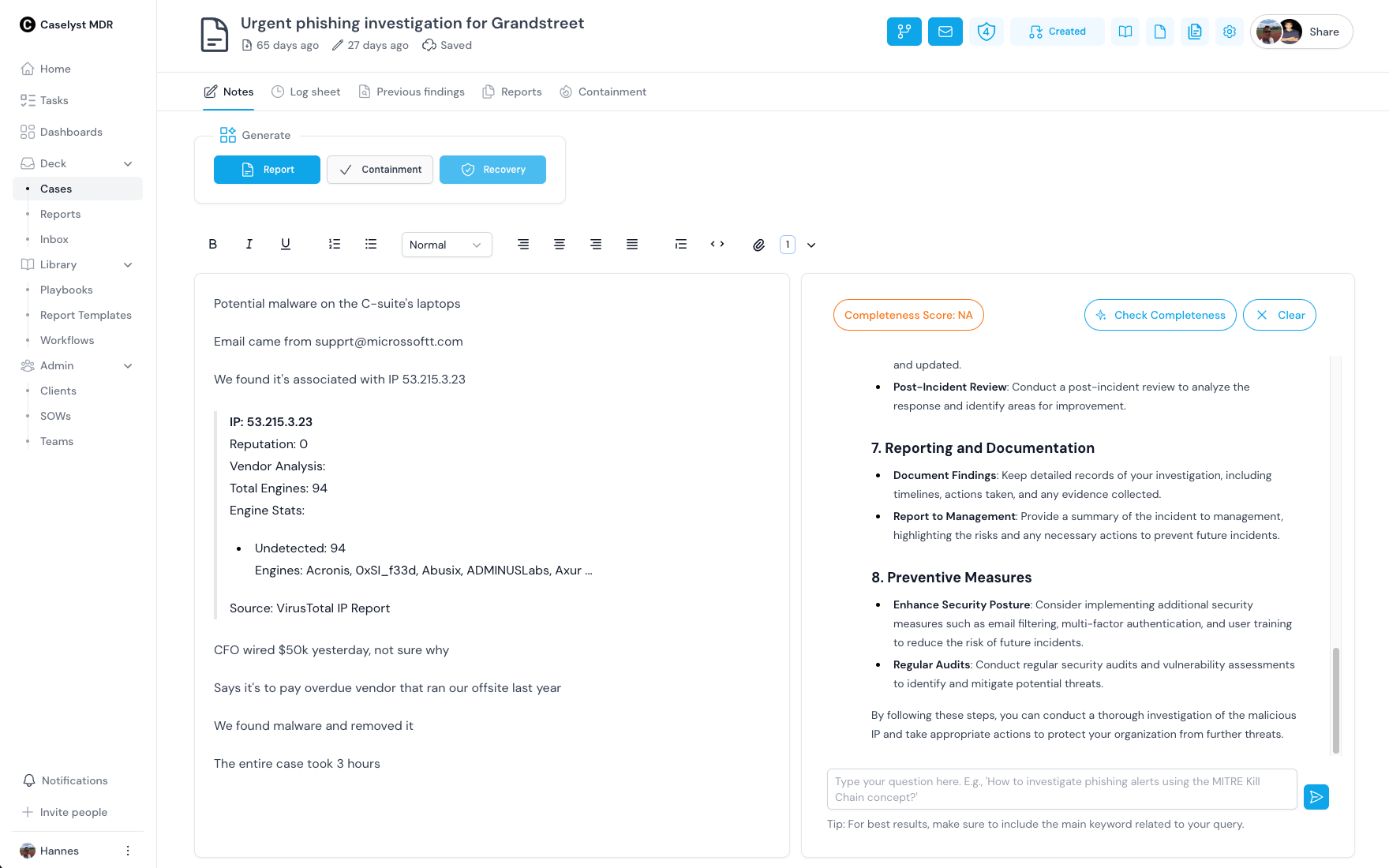 Stay in sync with investigation notes